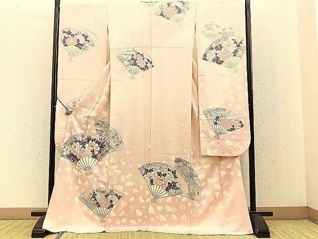 平和屋着物■豪華振袖　扇面流水草花文　暈し染め　銀彩　逸品　BAAK1507pk