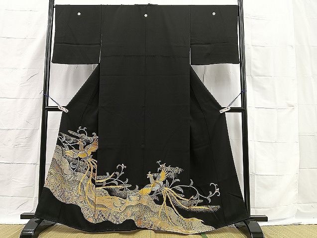 平和屋着物■豪華黒留袖　鳳凰草花文　金彩　逸品　BAAK1531pk