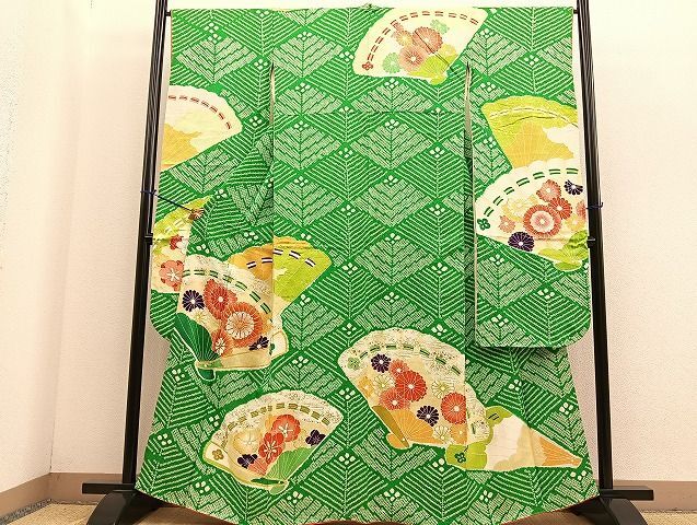 平和屋着物■豪華振袖　絞り　駒刺繍　檜扇花文　金彩　逸品　BAAK3374hv