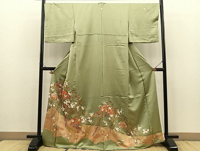 平和屋着物■豪華色留袖　駒刺繍　枝垂れ柳扇面花文　金彩　逸品　BAAJ7743yc