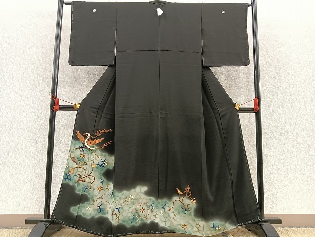 平和屋着物■豪華黒留袖　駒刺繍　雲隠れ花鳥唐草文　暈し染め　金彩　逸品　BAAK5822fw