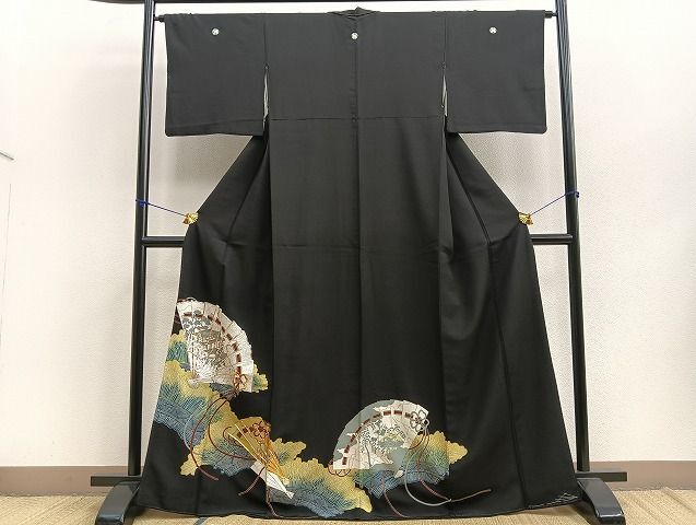 平和屋着物■豪華黒留袖　駒刺繍　檜扇風景文　金彩　逸品　BAAK2884kn