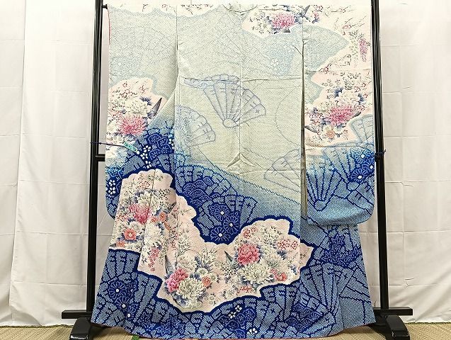平和屋着物■豪華振袖　絞り　檜扇草花文　暈し染め　銀彩　逸品　BAAK1674hz
