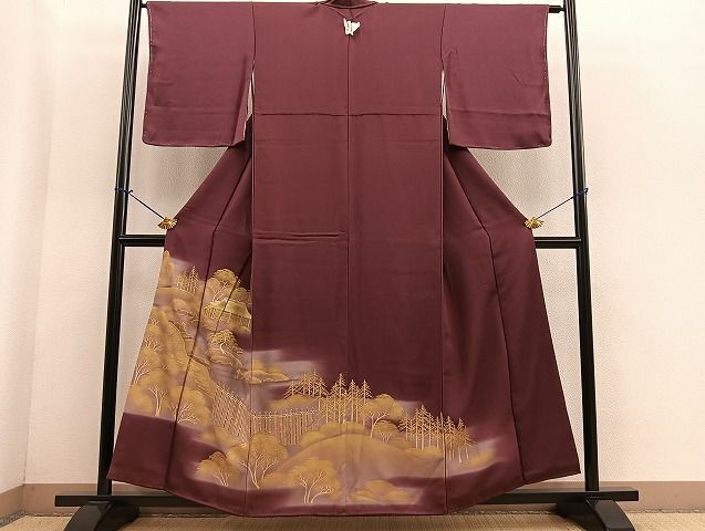 平和屋着物■豪華色留袖　手描き　風景樹林文　暈し染め　金彩　逸品　BAAJ7676yc