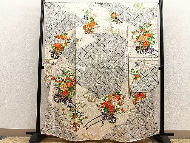 平和屋着物■豪華振袖　駒刺繍　鹿の子花車文　金彩　逸品　BAAK1636hz