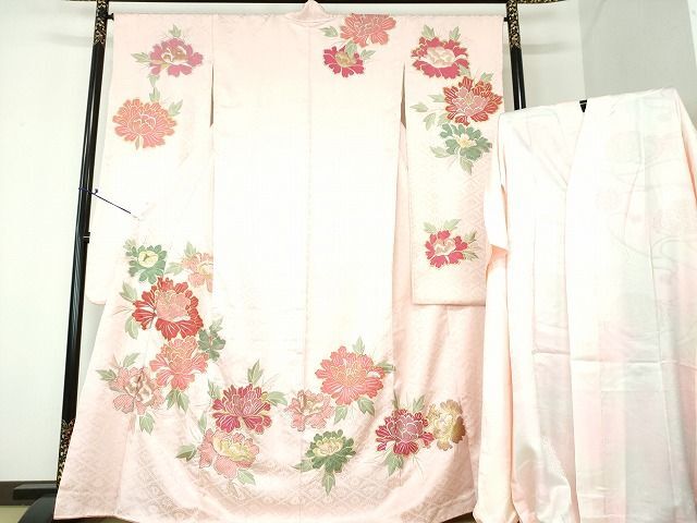 平和屋2■豪華振袖　長襦袢(無双仕立て)セット　刺繍　牡丹文　金銀糸　逸品　DAAH5564ps