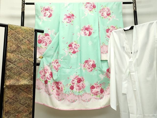 平和屋2■七五三　女の子　7歳　祝着・長襦袢（単衣）・袋帯セット　舞花文　金彩　DAAH2684ud