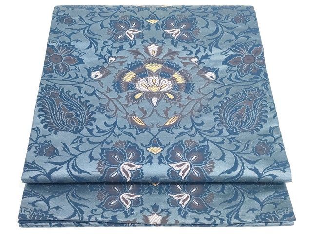 平和屋-こころ店◎九寸開名古屋帯　花唐草　正絹　逸品　AAAK8327Bgw