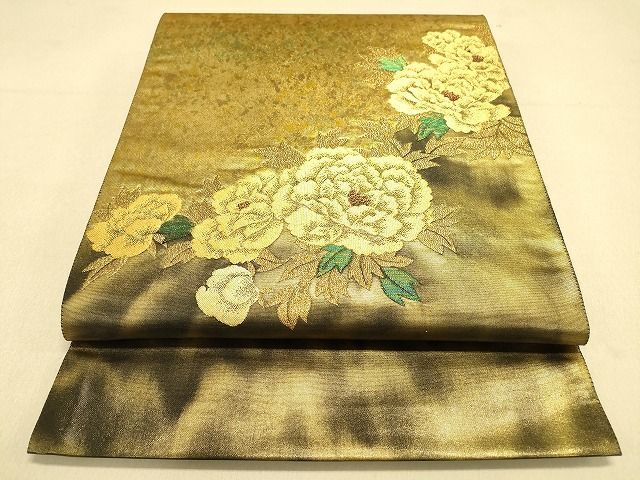 平和屋2■西陣　高島織物謹製　六通太鼓柄袋帯　草花文　青銅箔　金糸　逸品　DAAI0594fe