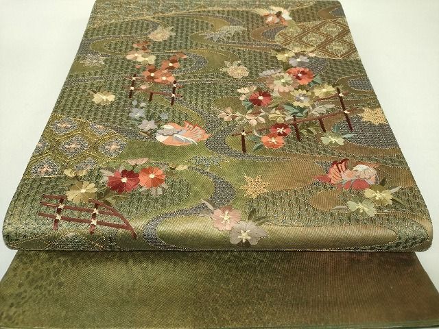 平和屋2■中国三大刺繍　スワトウ刺繍　汕頭刺繍　総刺繍　太鼓柄袋帯　鴛鴦花文　金糸　引箔　逸品　DAAH5769ps