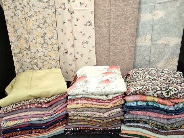 平和屋■1円 小紋 まとめて 50点 人物 蝶 風景 花柄 暈し染め 杢目絞り 金彩 など 着用可能多数 未使用品あり 全て正絹 se2283
