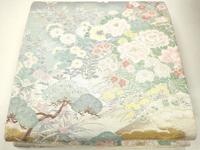 平和屋1■六通柄袋帯　唐織　三景草花文図　天ノ橋立　金銀糸　逸品　未使用　CAAG3152eg