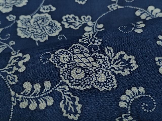 平和屋1■上質な紬　単衣　型染め　花唐草文　逸品　CAAH8990ut
