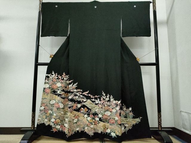平和屋1■豪華黒留袖　鴛鴦吉祥牡丹浜松文　金彩　逸品　CAAH3909yc