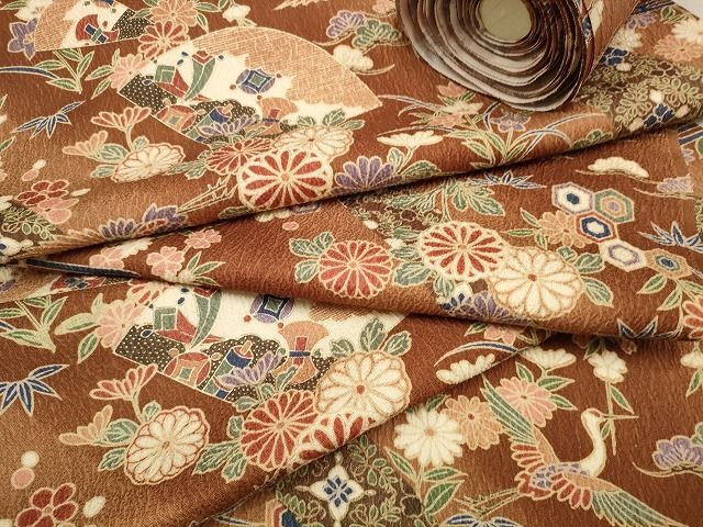 平和屋2■小紋　反物　着尺　飛鶴吉祥花文　逸品　未使用　DAAI9013zzz