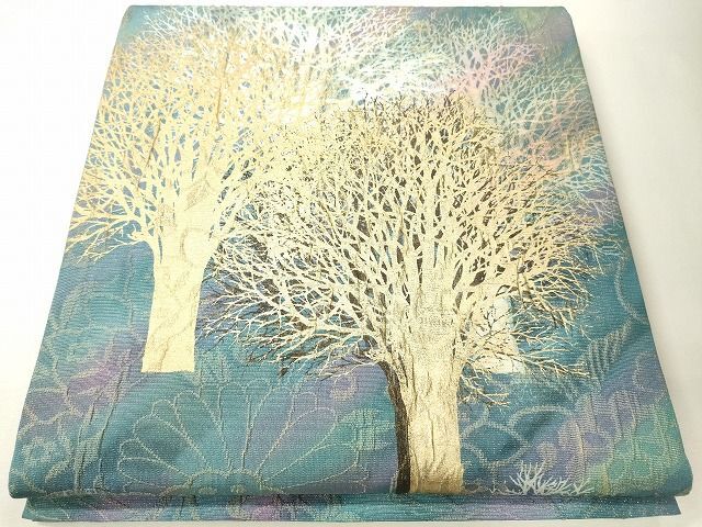 平和屋1■博多織　鵬翔　六通太鼓柄袋帯　膨れ織　霞草木文　金彩　逸品　未使用　CAAG3092eg