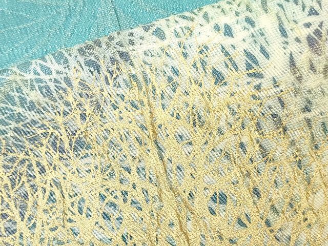 平和屋1■博多織　鵬翔　六通太鼓柄袋帯　膨れ織　霞草木文　金彩　逸品　未使用　CAAG3092eg