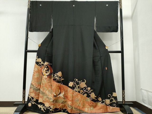 平和屋1■豪華黒留袖　作家物　駒刺繍　鳳凰更紗花唐草文　金彩　逸品　未使用　CAAI7698yc