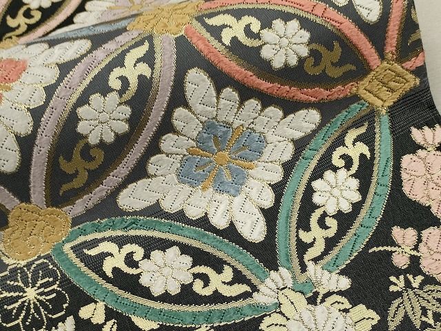 三越 六通柄 袋帯 七宝 鳳凰 花 金糸