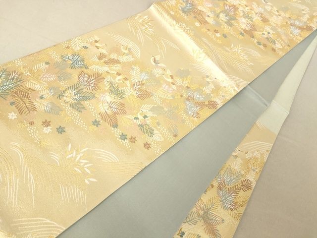 平和屋-こころ店◎六通柄袋帯 飛鶴松葉文 金糸 正絹 逸品