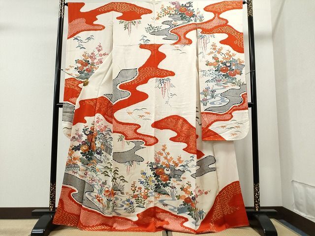 平和屋着物■豪華振袖　駒刺繍　絞り　鴛鴦浜松草花文　金彩　逸品　CAAI7638yc