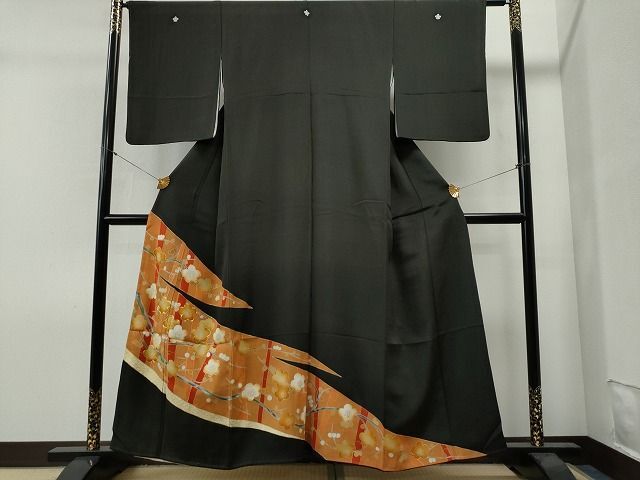 平和屋着物■豪華黒留袖　駒刺繍　枝梅文　金彩　逸品　CAAH4633yc
