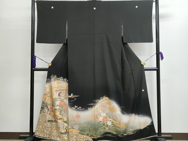 平和屋着物■豪華黒留袖　作家物　人物風景文　暈し染め　金彩　逸品　CAAI2423fb