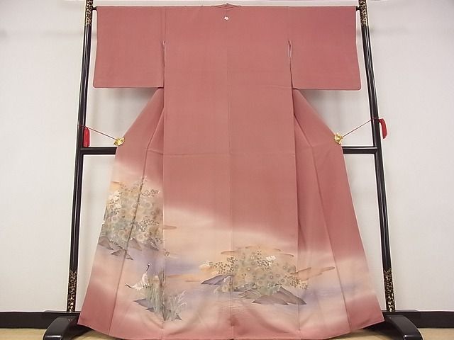 平和屋着物■豪華色留袖　風景花鳥文　鶴　暈し染め　着丈164cm　裄丈65.5cm　正絹　逸品　A-ta4263