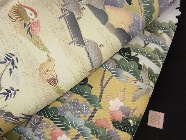 平和屋着物■豪華黒留袖　作家物　鴛鴦風景花文　金彩　着丈155cm　裄丈63cm　正絹　逸品　A-bw3463