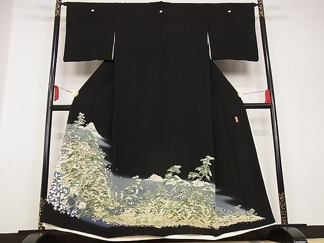 平和屋着物■豪華黒留袖　作家物　風景文　暈し染め　着丈157cm　裄丈64.5cm　正絹　逸品　A-bw3972