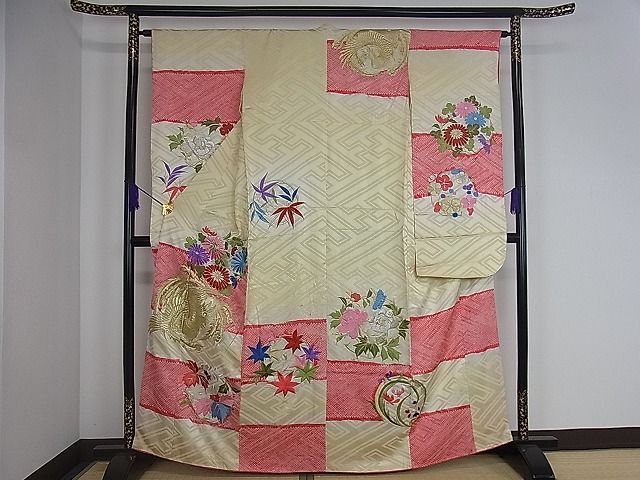 平和屋着物■豪華振袖　刺繍　絞り　鳳凰花文　金糸　逸品　dy4881