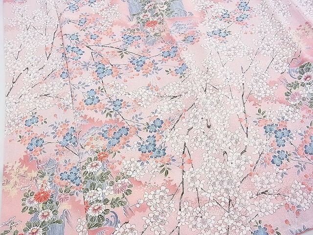 平和屋着物■上質な小紋　枝花文　鬼しぼ縮緬　逸品　未使用　BAAJ7940kj