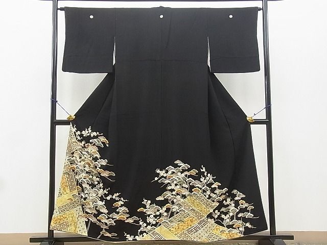 平和屋着物■豪華黒留袖　駒刺繍　草花文　金彩　逸品　BAAI7784jx