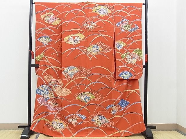 平和屋着物■豪華振袖　型染め　芝草花文　逸品　BAAH9198ck