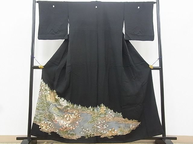 平和屋着物■豪華黒留袖　風景花文　金彩　逸品　BAAI7599jx