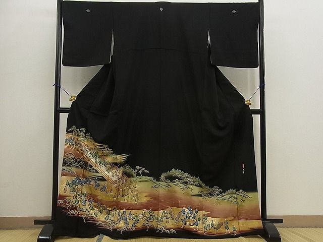 平和屋着物■豪華黒留袖　作家物　大名行列　金彩　逸品　BAAI9133xa