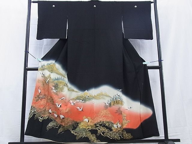 平和屋着物■豪華黒留袖　作家物　手描き　遠山飛鶴風景文　暈し染め　金銀彩　逸品　BAAK4546fc