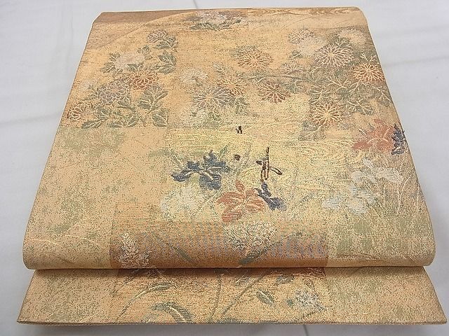 平和屋着物◎佐賀錦袋帯　六通柄　琳派名画集　色紙琳派花文　金糸　逸品　未使用　BAAJ9095qt