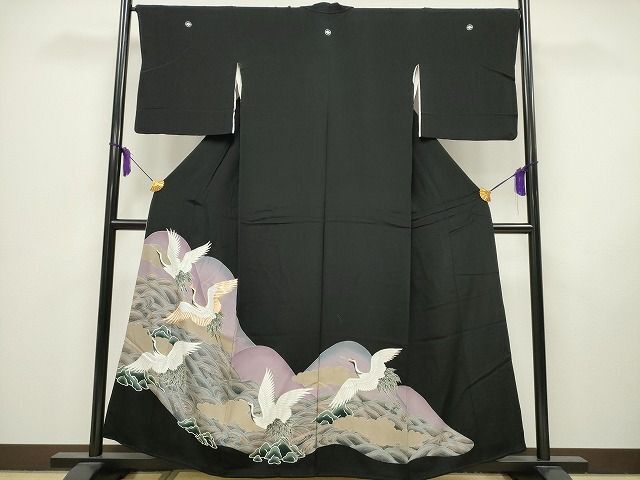 平和屋着物■豪華黒留袖　駒刺繍　立波飛鶴文　金彩　逸品　CAAI0992ng