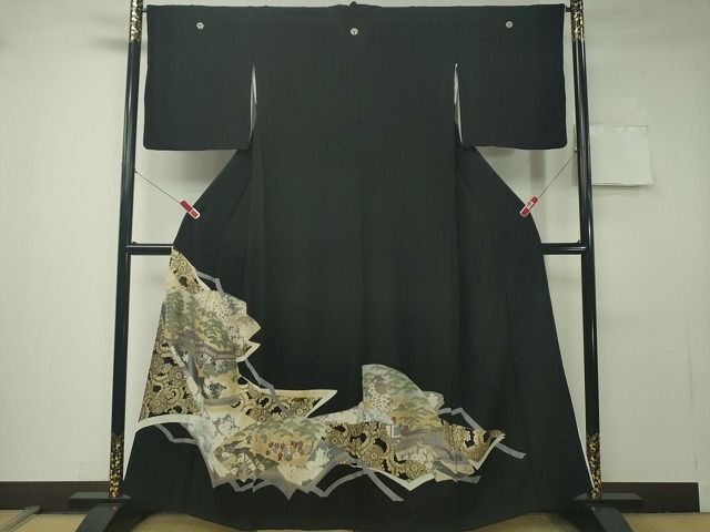 平和屋着物■豪華黒留袖　地紙重ね人物風景文　金銀彩　逸品　CAAI0949ng