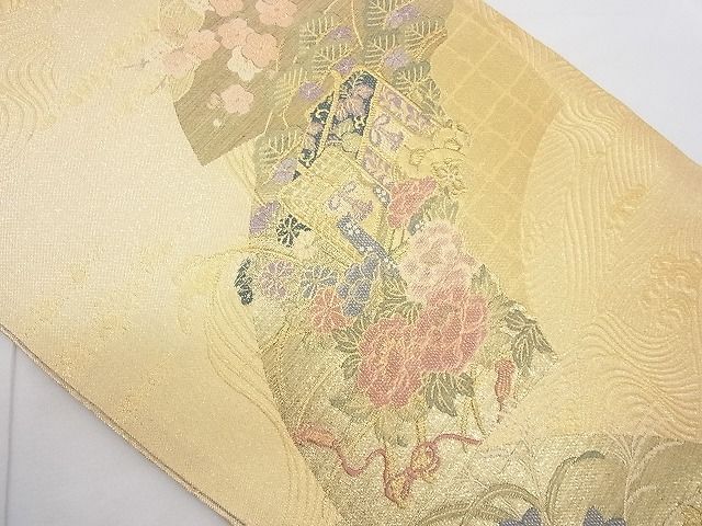 平和屋着物◎佐賀錦 六通柄袋帯 地紙御所車花文 金糸 逸品 平和屋着物◎佐賀錦 六通柄袋帯 地紙御所車花文 金糸 逸品