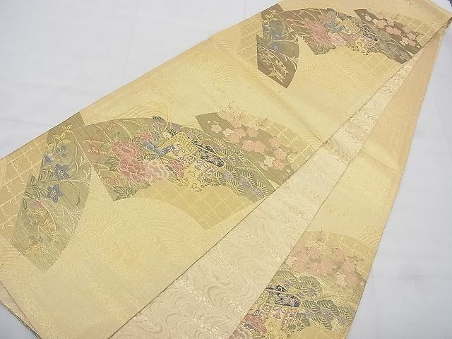 平和屋着物◎佐賀錦 六通柄袋帯 地紙御所車花文 金糸 逸品 平和屋着物◎佐賀錦 六通柄袋帯 地紙御所車花文 金糸 逸品