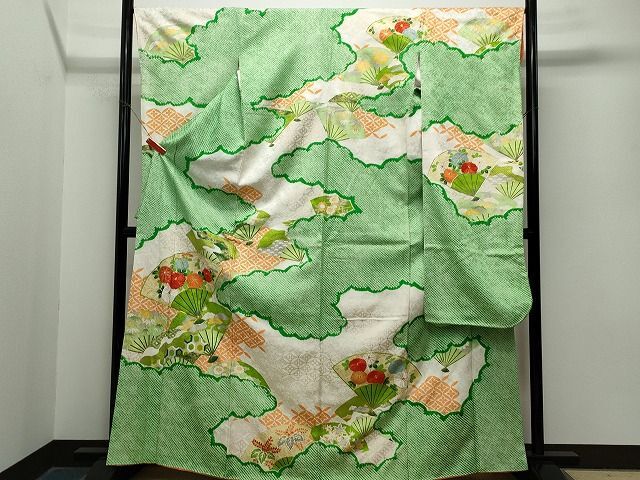 平和屋着物■豪華振袖　駒刺繍　絞り　扇面吉祥花文　金彩　逸品　CAAI0612yk