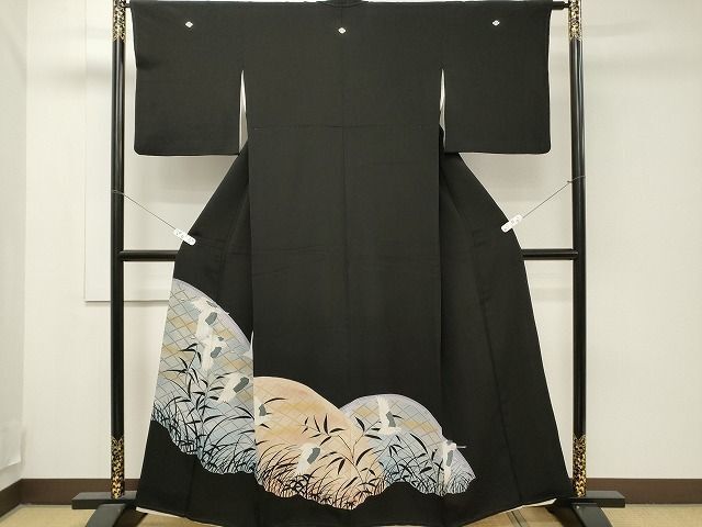 平和屋着物■豪華黒留袖　籬飛鶴草木文　金彩　逸品　CAAH9837ev