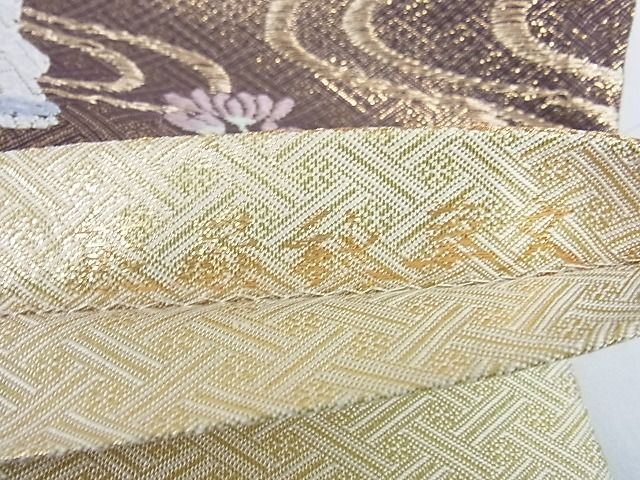 平和屋着物□佐賀錦 六通柄袋帯 唐織 能扇秋草文 金糸 逸品 平和屋着物□佐賀錦 六通柄袋帯 唐織 能扇秋草文 金糸 逸品