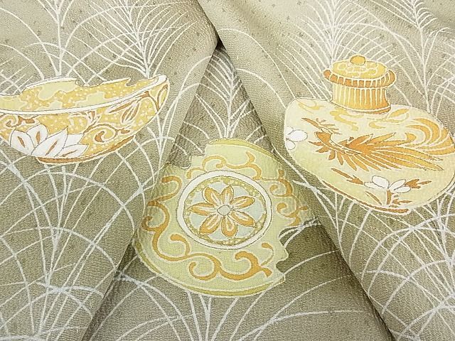 平和屋着物■訪問着　陶器文　暈し染め　正絹　逸品　未使用　AAAK4247Abw 平和屋着物□訪問着 手描き 陶器草花文 暈し染め 金銀彩 正絹