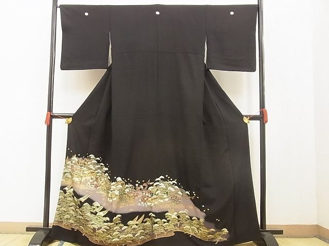 平和屋着物■豪華黒留袖　松竹梅風景文　暈し染め　金彩　逸品　BAAI8502xi