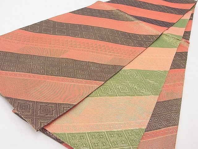 平和屋着物◎佐賀錦 両面全通柄袋帯 斜線文 金糸 逸品 平和屋着物◎佐賀錦 両面全通柄袋帯 斜線文 金糸 逸品