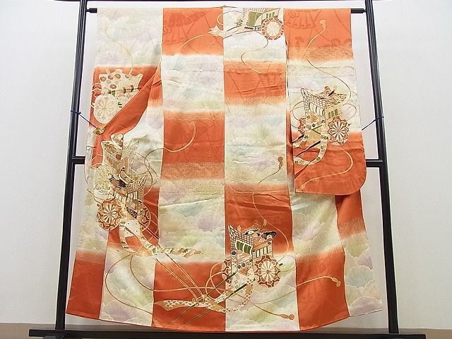 平和屋着物■豪華振袖　駒刺繍　御所車市松文様　暈し染め　金彩　逸品　BAAJ2058ow