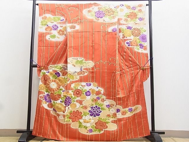 平和屋着物■豪華振袖　駒刺繍　雲取り花文　金彩　逸品　BAAI7735jx